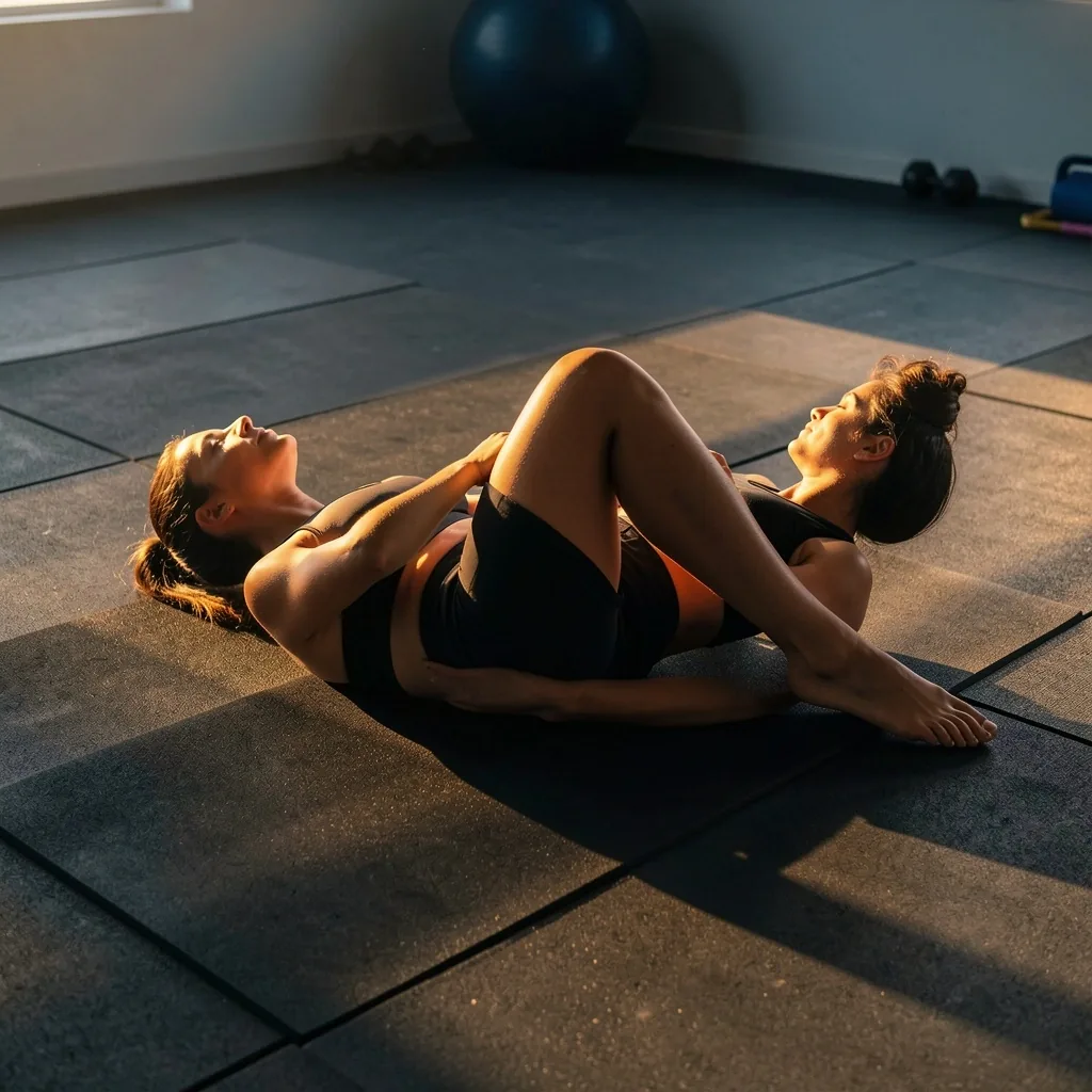 Gentle spinal twist on a padded mat