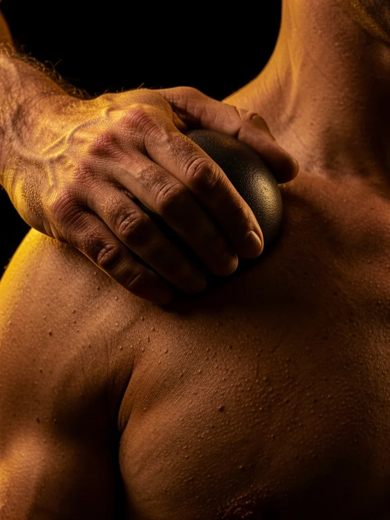 Massage ball on upper trapezius