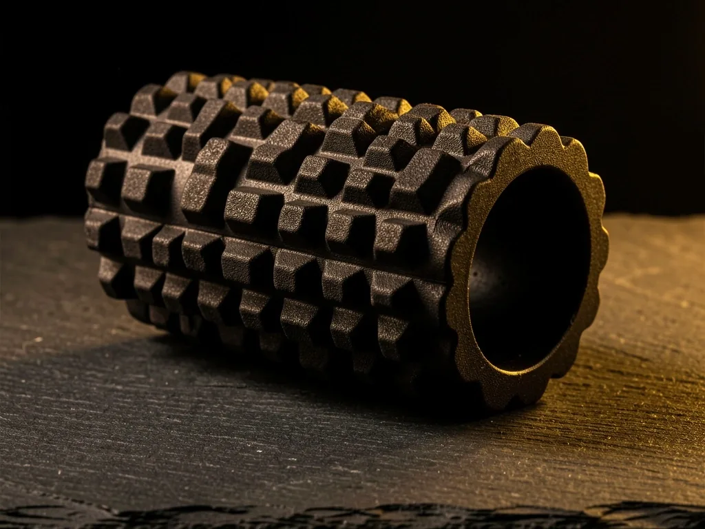 Foam roller texture detail on a dark surface